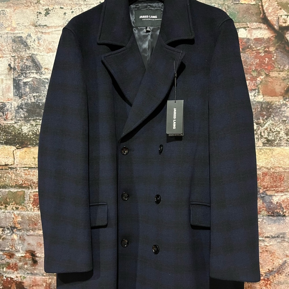 NEW Jared Lang blue and black checkered overcoat - Picture 4 of 13